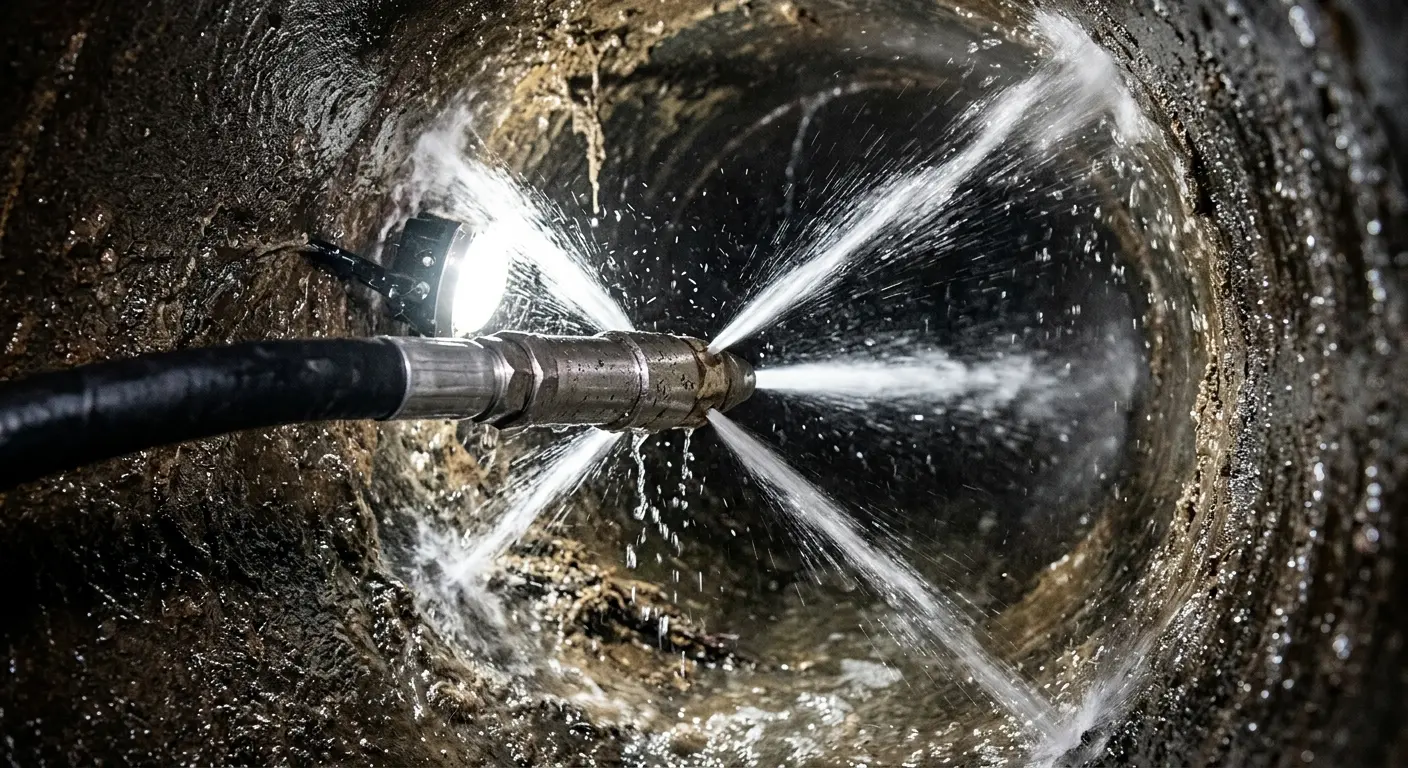 High-pressure hydro jetting nozzle cleaning sewer pipe for Trenchless Sewer Repair in Florence